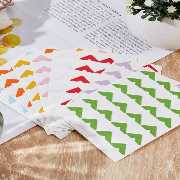 8 Sheets 8 Colors Paper Self-Adhesive Photo Corners for Scrapbooks Memory BooksStickers Photo Mounting Corners Mixed Color 125x90x0.6mm