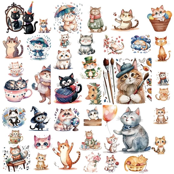 8 Sheets 8 Styles Cartoon Cute Cat Wall Stickers Cat Wall Decals Animal Kitty PVC Waterproof Self Adhesive Peel and Stick Window Art ClingsDIY