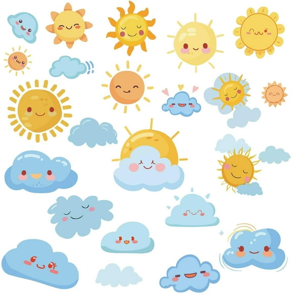 8 Sheets 8 Styles Cloud Window Stickers Sun Window Decals Decorative Waterproof PVC Adhesive Glass Window Clings to Prevent Birds Strikes for Sliding Glass Doors Bedroom Home Wall Decoration