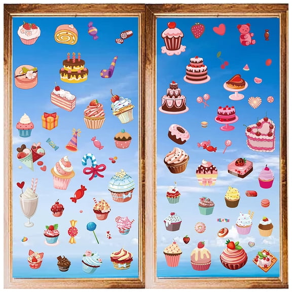 8 Sheets 8 Styles Dessert Theme PVC Waterproof Wall Stickers Self-Adhesive Decals for Window or Stairway Home Decoration Food 200x145mm