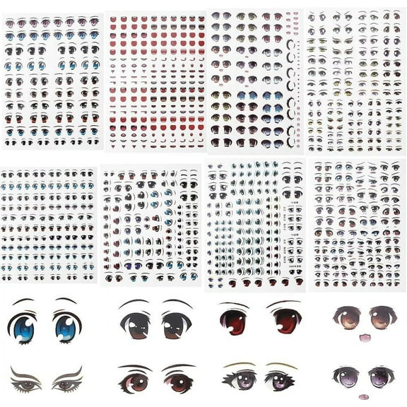 8 Sheets 8 Styles Eye Pattern Ceramics Clay Water Transfer Paper Underglaze Transfer Decals for DIY Doll Mixed Color Transfer Paper: 2~13x1~21mm 1 sheet/style