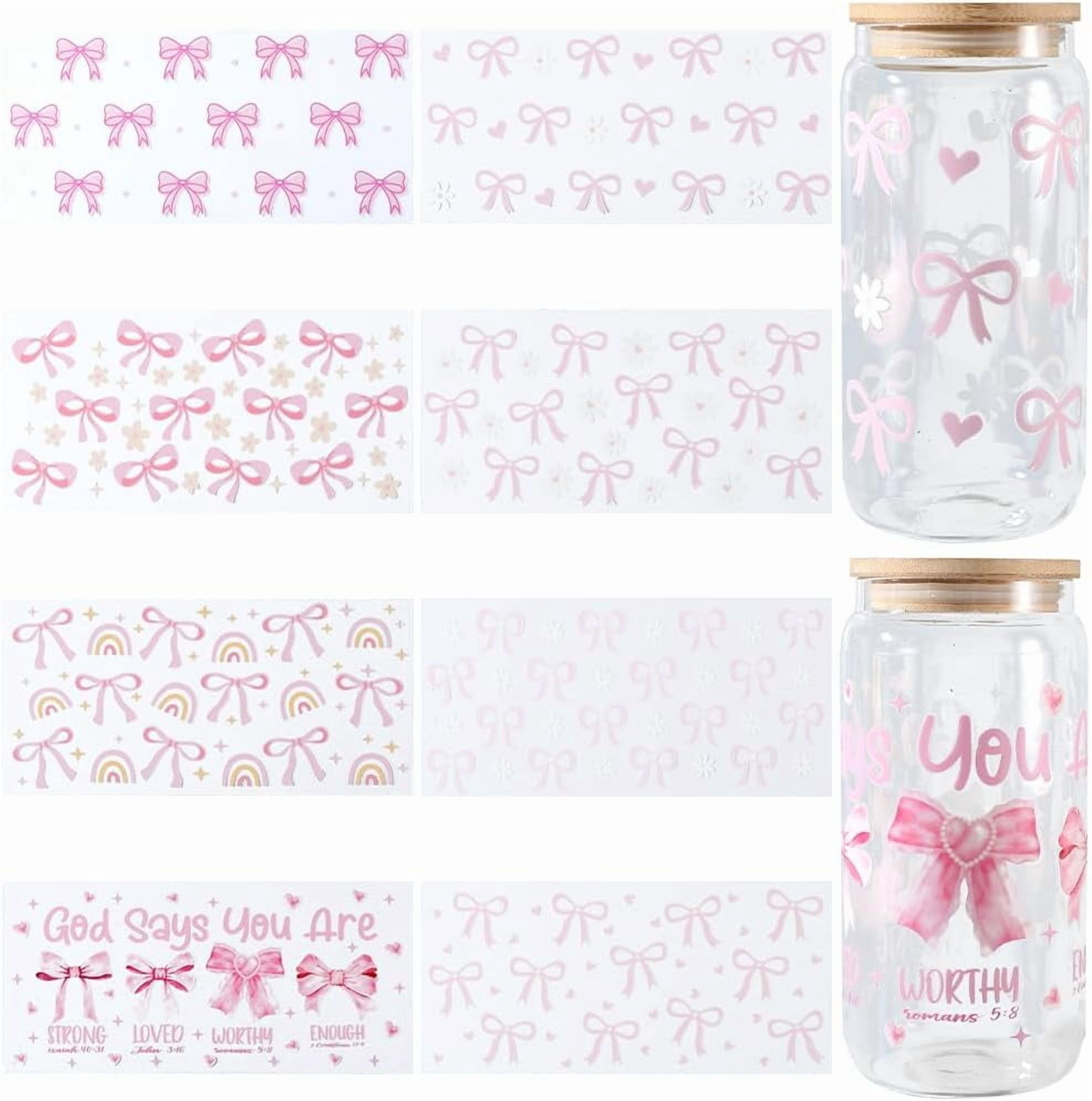 8 Sheets 8 Styles Glass Cup Sticker Wrap Waterproof Pink Bow Decals ...