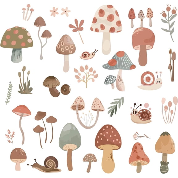 8 Sheets 8 Styles Mushroom Flower Window Sticker Self Adhesive Plant Wall Decals Peel and Stick Clings PVC Waterproof Decor for Bedroom Home Stairway Restaurant Kitchen Showcase Glass Bath