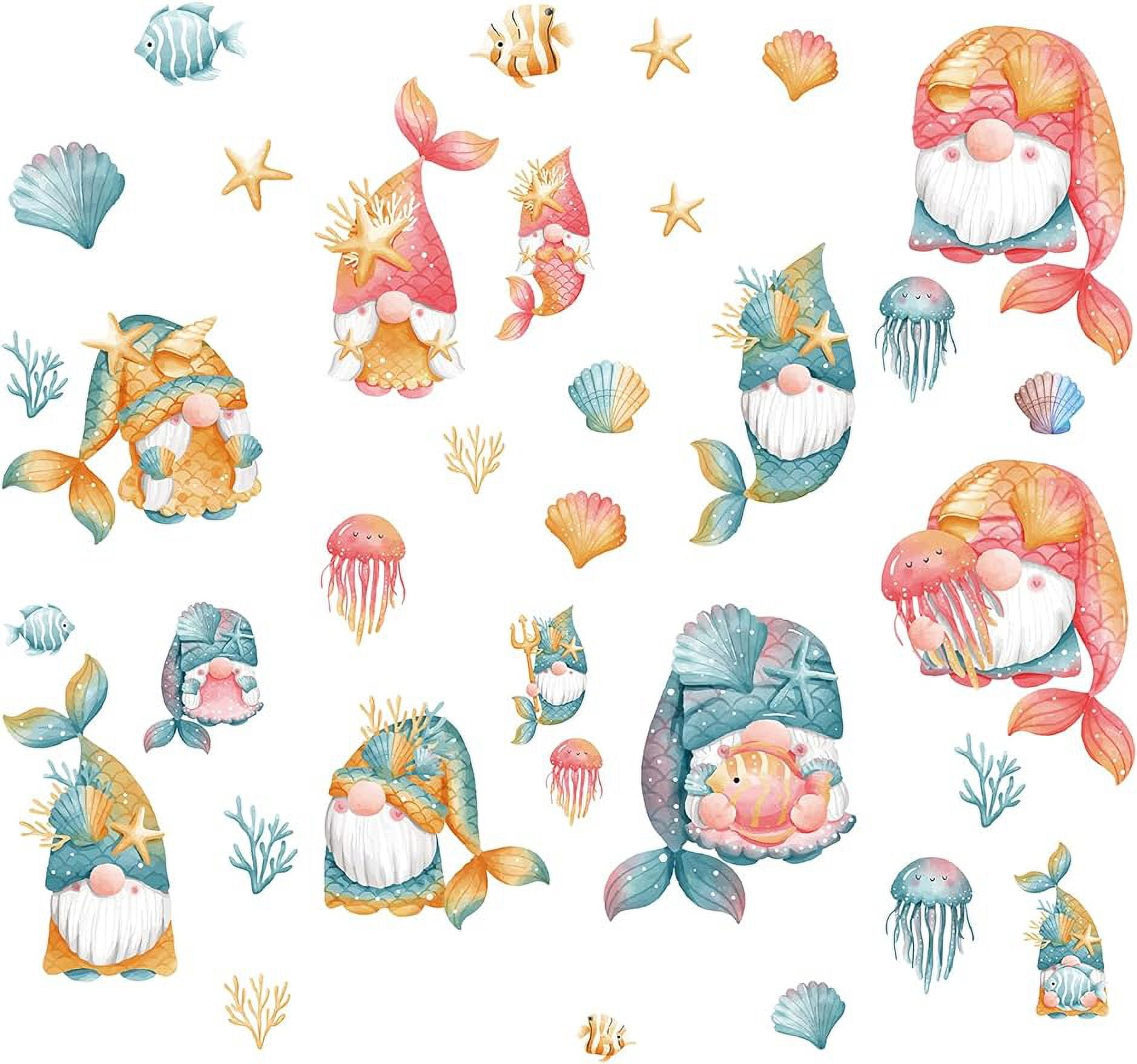 8 Sheets 8 Styles Ocean Theme Window Stickers Gnome Seaweed Jellyfish