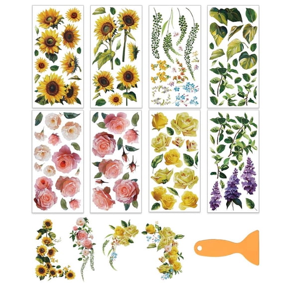8 Sheets 8 Styles Oil Painting Style Flower Rub on Transfers for Furniture and Crafts 6x12 Inch Furniture Transfer Sticker Furniture