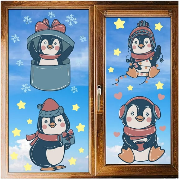 8 Sheets 8 Styles PVC Waterproof Wall Stickers Self-Adhesive Decals for Window or Stairway Home Decoration Rectangle Penguin 200x145mm about 1 sheets/style