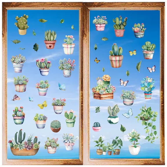 8 Sheets 8 Styles PVC Waterproof Wall Stickers Self-Adhesive Decals for Window or Stairway Home Decoration Cactus 200x145mm 1 sheet/style DIY