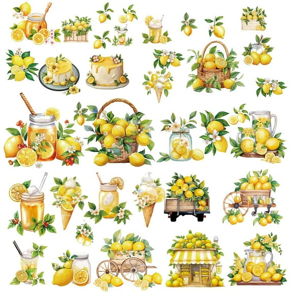 8 Sheets 8 Styles PVC Waterproof Wall Stickers Self-Adhesive Decals for Window or Stairway Home Decoration Lemon 200x145mm 1 sheet/style