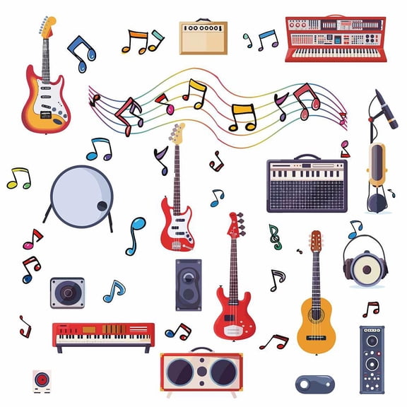 8 Sheets 8 Styles PVC Waterproof Wall Stickers Self-Adhesive Decals for Window or Stairway Home Decoration Musical Instruments 200x145mm Colorful DIY