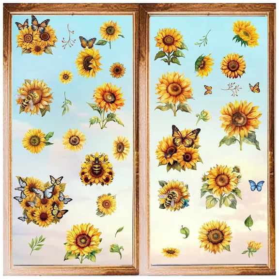 8 Sheets 8 Styles PVC Waterproof Wall Stickers Self-Adhesive Decals for Window or Stairway Home Decoration Sunflower 200x145mm 1 sheet/style