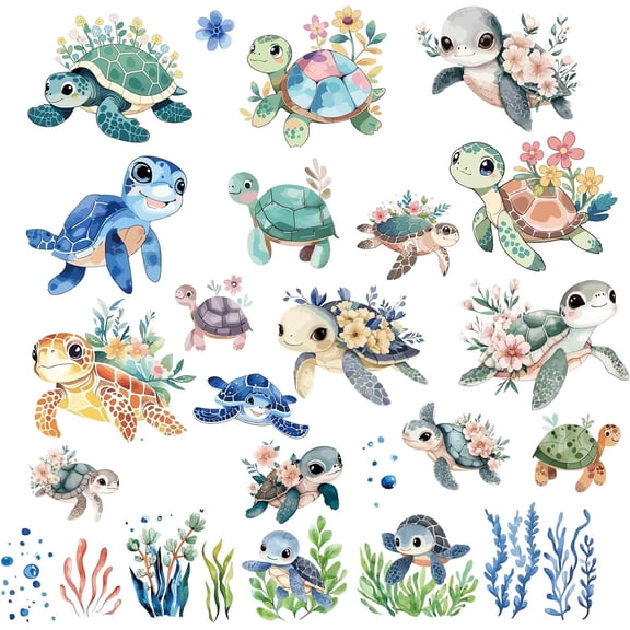 8 Sheets 8 Styles PVC Waterproof Wall Stickers Self-Adhesive Decals for Window or Stairway Home Decoration Turtle 200x145mm 1 sheet/style Plastic