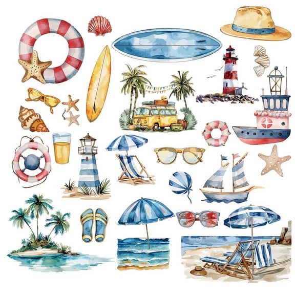 8 Sheets 8 Styles Summer Beach Window Stickers Tropical Hawaiian Ocean Sea Window Art Seasons Decals Self Adhesive Vinyl PVC Waterproof Wall