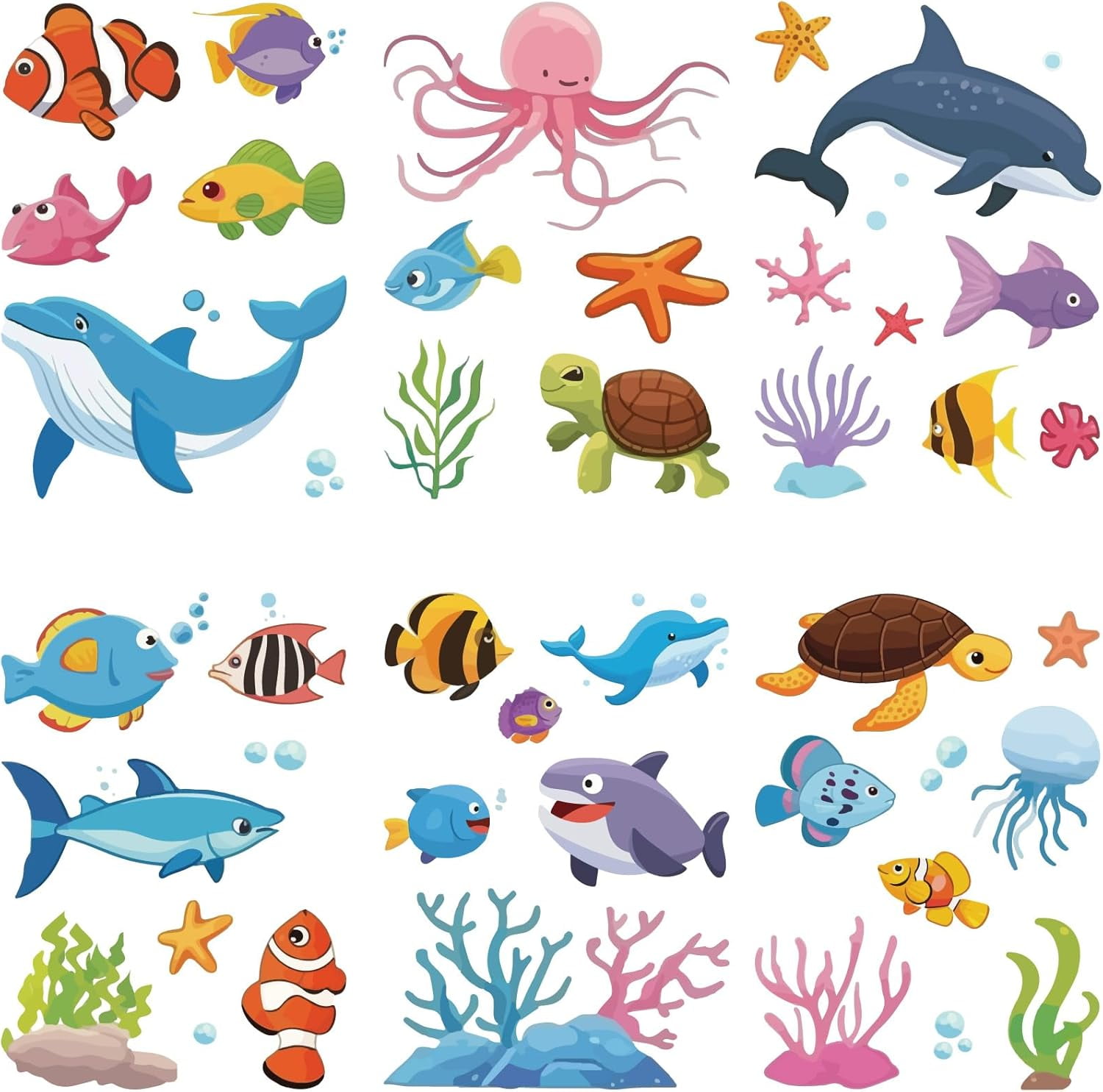 8 Sheets 8 Styles Translucent Ocean Themed Window Stickers Wall Decals ...