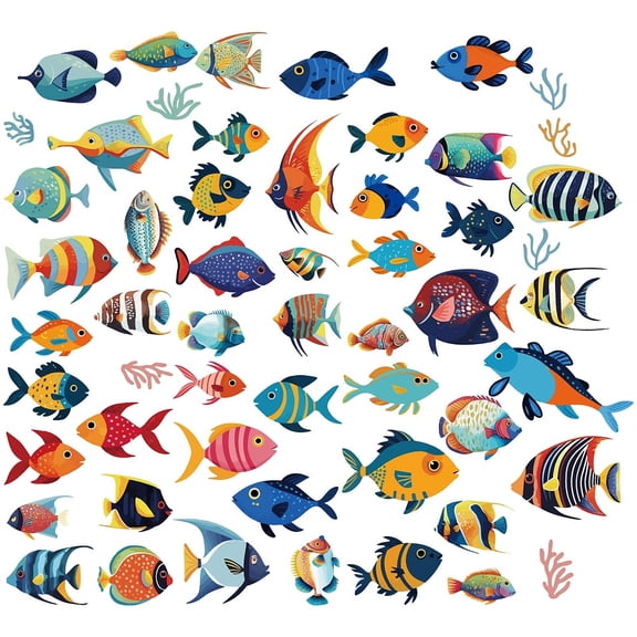 8 Sheets 8 Styles Tropical Fish Window Decals Ocean Themed Wall Stickers DIY PVC Waterproof Self Adhesive Peel and Stick Window Clings