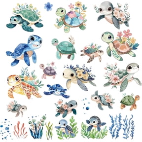8 Sheets 8 Styles Turtle Window Sticker Self Adhesive Sea Grass Ocean Wall Decals Peel and Stick Clings PVC Waterproof Decor for Bedroom Home Stairway Restaurant Kitchen Showcase Glass Bath
