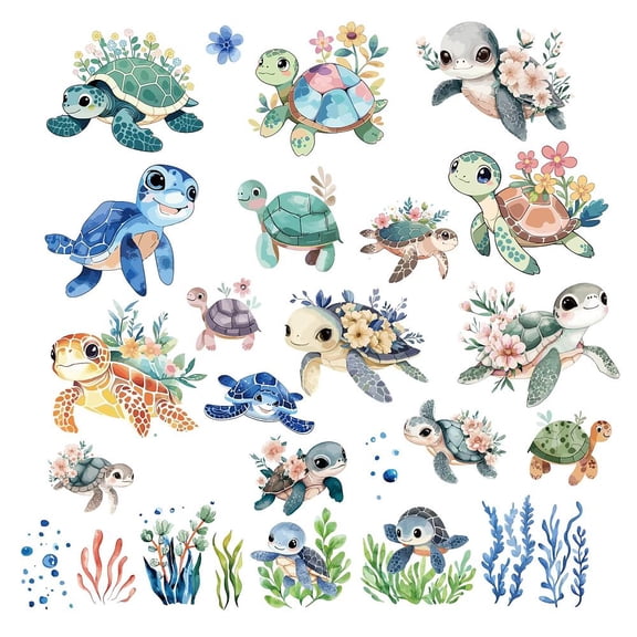 8 Sheets 8 Styles Turtle Window Sticker Self Adhesive Sea Grass Ocean Wall Decals Peel and Stick Clings PVC Waterproof DecorDIY