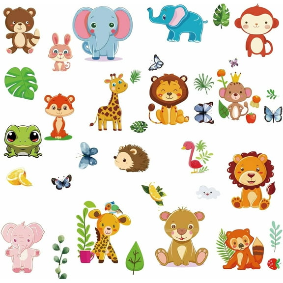 8 Sheets 8 Styles Wild Animal Window Decals Zoo Jungle Animals Elephant Monkey Hedgehog Lion Waterproof Removable Window Stickers Glass Wall Clings Decoration DIY