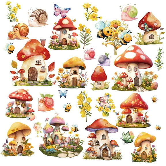 8 Sheets 8 styles PVC Waterproof Wall Stickers Self-Adhesive Decals for Window or Stairway Home Decoration Mushroom 200x145mm 1 sheet/style Plastic