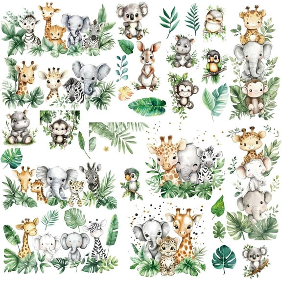 8 Sheets Animal Wall Stickers Turtleback Leaf Stickers Elephant Window PVC Waterproof Self Adhesive Wall Decals Removable