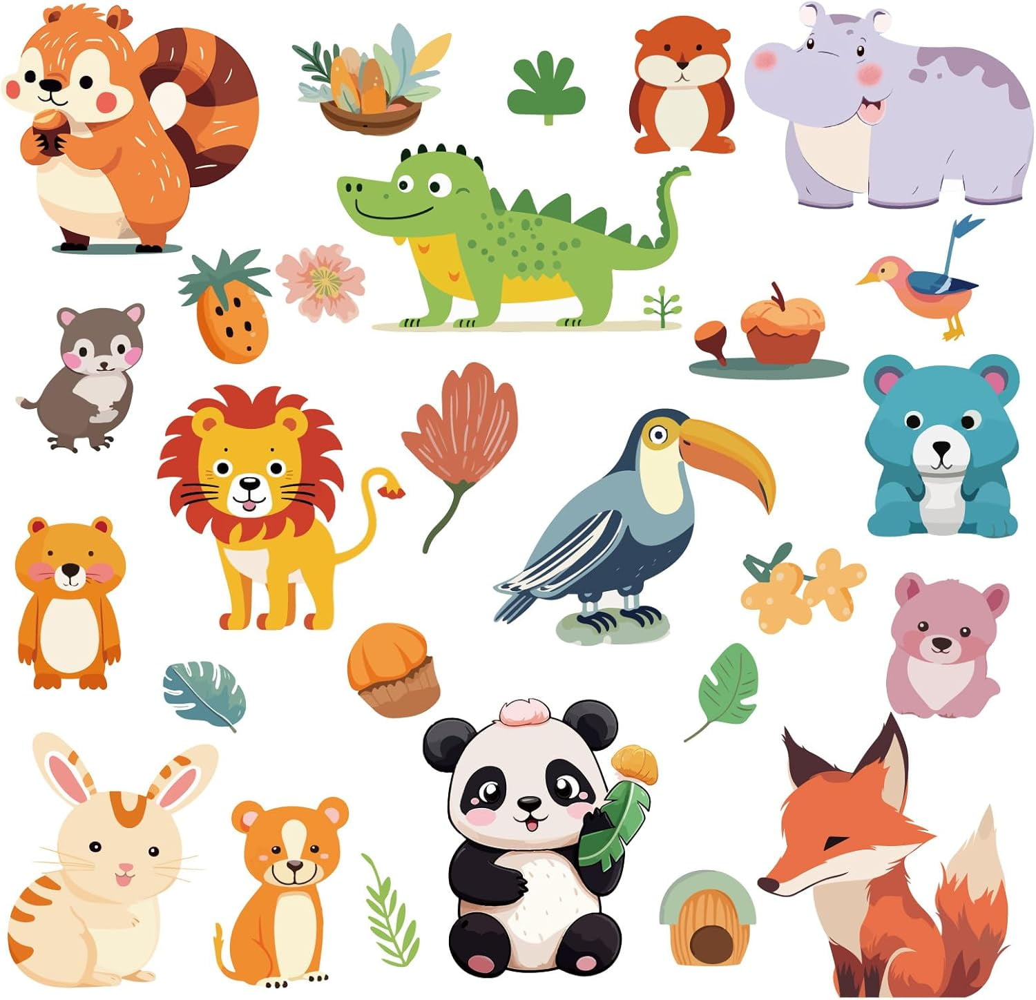 8 Sheets Animal Window Stickers Self Adhesive Panda Bear Squirrel Cartoon Window Clings Wall Stickers Decals Peel and Stick Vinyl PVC Waterproof Decor for Bedroom Nursery Living Room Bath