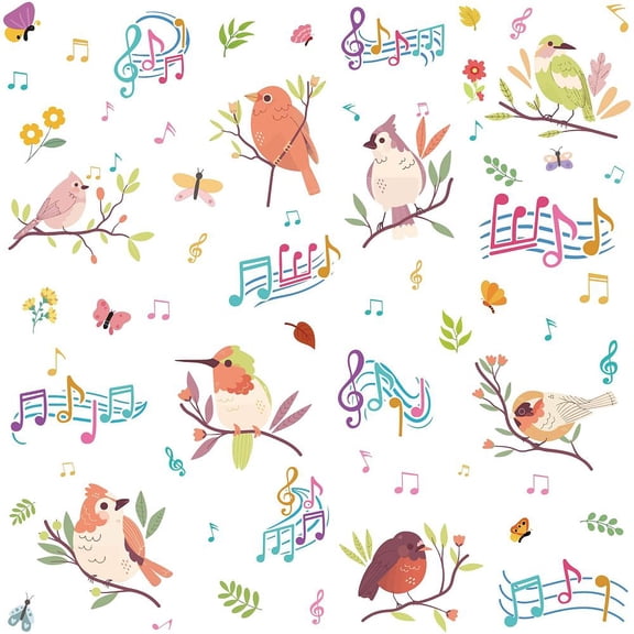 8 Sheets Bird Wall Stickers Butterfly Stickers Note Flowers Branches Window Stickers PVC Waterproof Self Adhesive Wall Decals Removable for Window