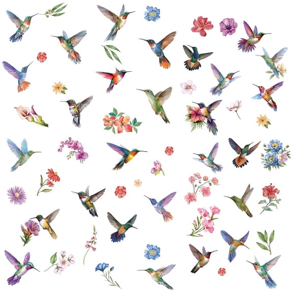 8 Sheets Bird Window Clings Hummingbird Flower Wall Decals Window Stickers Peel and Stick PVC Waterproof Adhesive Decor