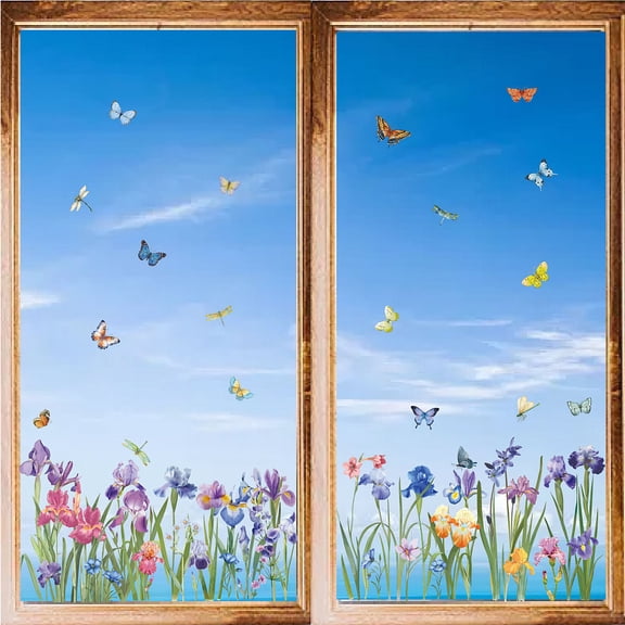 8 Sheets Butterfly Wall Stickers Flower Stickers Inflorescence Window Stickers PVC Waterproof Self Adhesive Wall Decals Removable for DIY