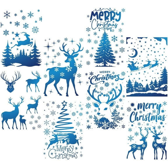 8 Sheets Christmas Elk Wall Stickers Snowflake Window Stickers PVC Waterproof Self Adhesive Wall Decals Removable