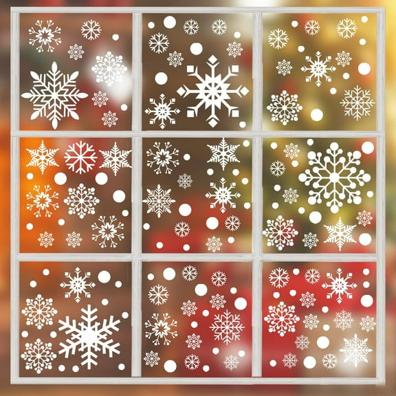 8 Sheets Christmas Snowflake Window Clings Stickers for Glass, Double Sided Snowflake Window Clings Xmas Window Static Stickers Decorations Decals for Holiday Winter Xmas Party Supplies