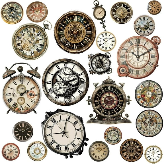 8 Sheets Clock Wall Stickers Retro Window Stickers PVC Waterproof Self Adhesive Wall Decals Removable for Window Decor Clings Stairway Housewarming Gift