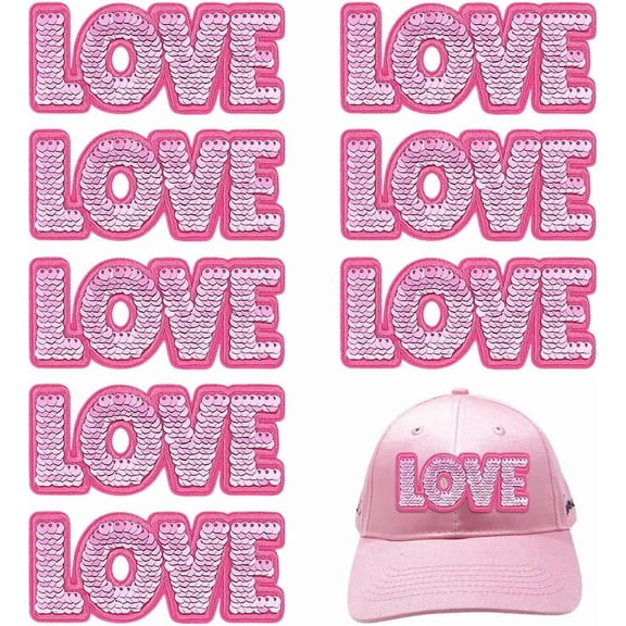 8 Sheets Cute Pink Sequins Love Iron on Decals Patches Cloth Heat Transfer Stickers Sew-on Patches Decorative Applique