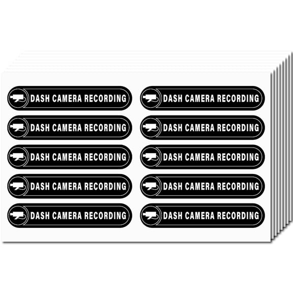 8 Sheets Dash Camera Recording Stickers Mini Vinyl Coated Self Adhesive Camera Audio Video Recording Stickers Waterproof Warning Sign