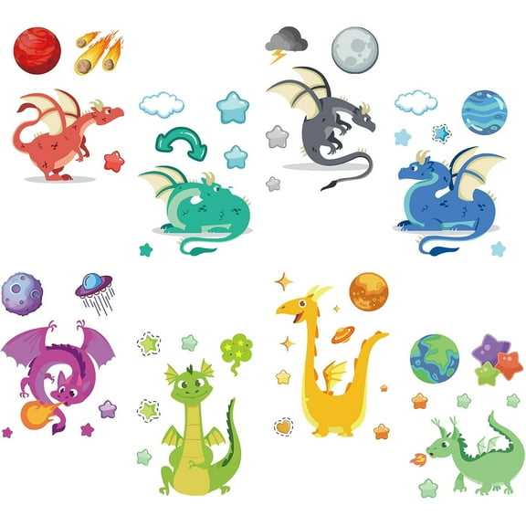 8 Sheets Dinosaur Window Stickers Dragon Cartoon Animal PVC Self-Adhesive Window Clings Wall Decor Decals for Bedroom Living Room Window Showcase Home School Showcase Decorations for DIY