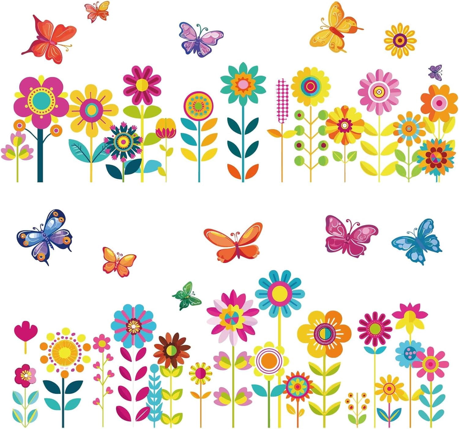 8 Sheets Flower Butterfly Window Clings Spring Colorful Floral Wall ...