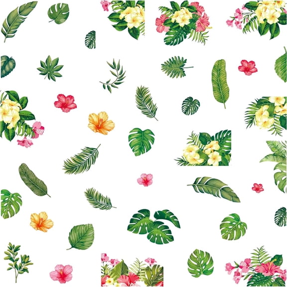 8 Sheets Flower Wall Stickers Turtle Leaf Stickers Tropical Plant Window Stickers Green PVC Waterproof Self Adhesive Wall Decals Removable for Window Decor Clings Stairway Housewarming Gift