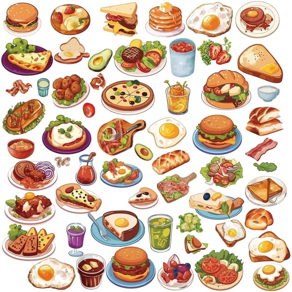 8 Sheets Food Window Decals Fast Food Hamburger Egg Pizza Bread Fruit Juice Yummy Waterproof Large Stickers PVC Glass Clings Peel and Stick for Home Stairway Restaurant Kitchen Showcase Mixed Color