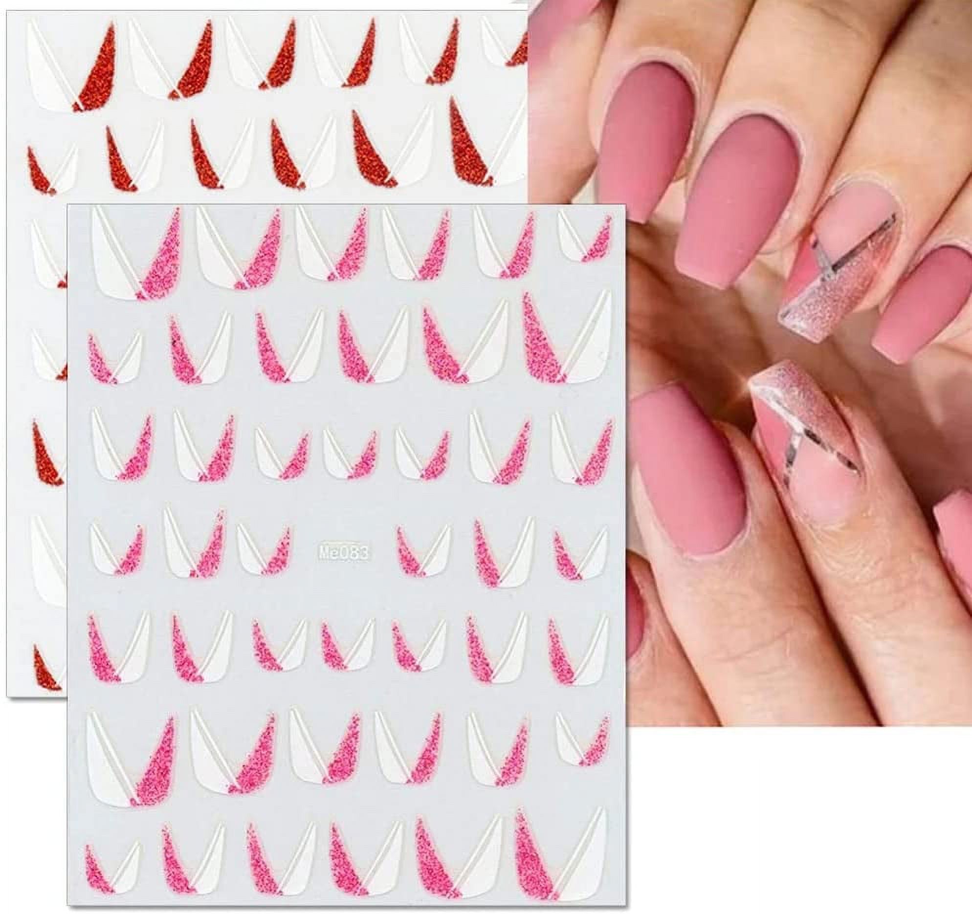 8 Sheets French Nail Art Stickers Decal,3D Glitter Nail Foils Decals ...