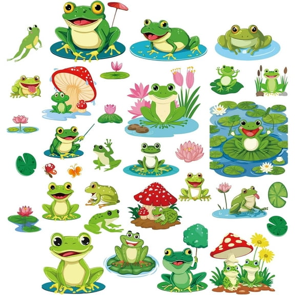 8 Sheets Frog Wall Stickers Mushroom Window Stickers PVC Waterproof Self Adhesive Wall Decals Removable
