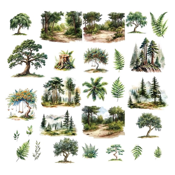 8 Sheets Green Window Stickers Tree Plant Wall Decals Forest PVC Waterproof Self Adhesive Translucence Clings Peel and Stick