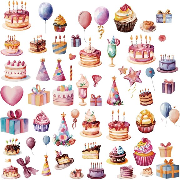 8 Sheets Happy Birthday Window Stickers Cake Wall Decals Colorful Balloon Gift Box Waterproof Self Adhesive Vinyl Glass Clings Peel and Stick for Home Wall Door Store Party Nursery Decor 1set