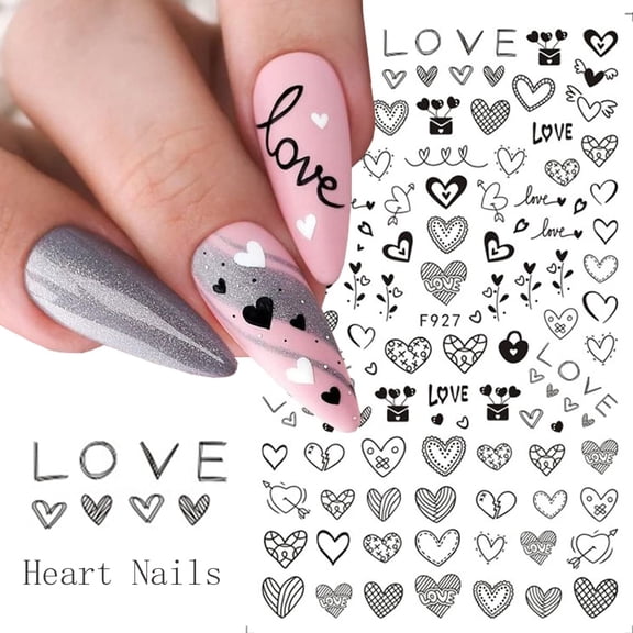 8 Sheets Heart Nail Art Sticker Heart Nail Decal - Valentine's Heart Nails Art Supplies Designer Nail Stickers for Women Valentine's 3D Self Adhesive Nail Design Valentine's Day Gift for Women Girls