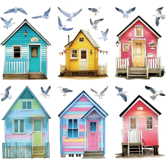 8 Sheets House Wall Stickers Bird Window Stickers PVC Waterproof Self Adhesive Wall Decals Removable for Window Decor Clings Stairway Housewarming Gift