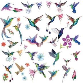 8 Sheets Hummingbirds Window Clings Birds Flower Colorful Spring Wall Decals Stickers Peel and Stick PVC Waterproof Adhesive Decor for Bedroom