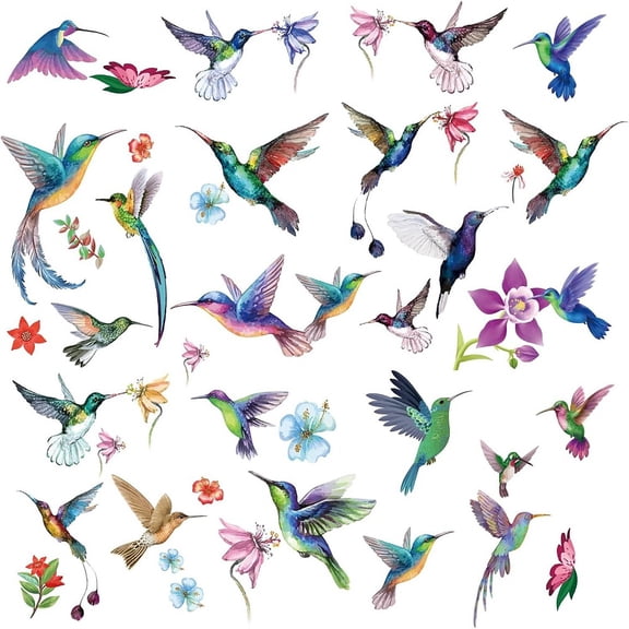 8 Sheets Hummingbirds Window Clings Birds Flower Colorful Spring Wall Decals Stickers Peel and Stick PVC Waterproof Adhesive Decor for Bedroom