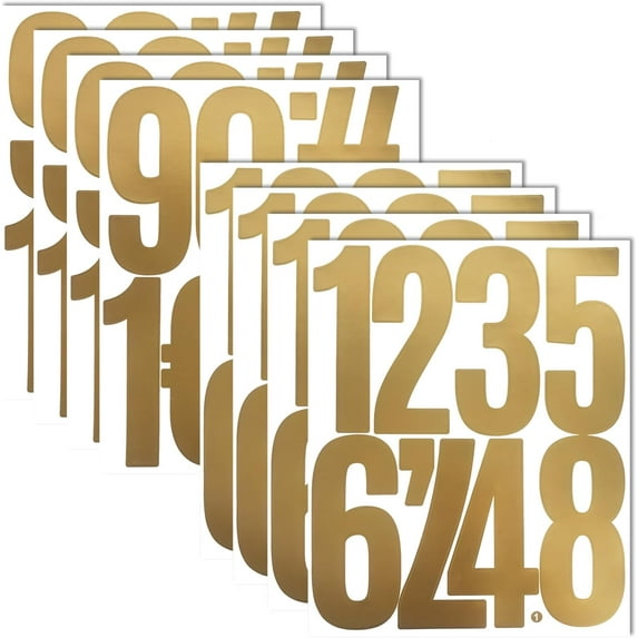 8 Sheets Large 5 Inch Gold Number Stickers 0-9 Numbers,Self Adhesive Alphabet Number Sticker,for Mailbox,Bins, House Nummber(8 Sheets Gold)