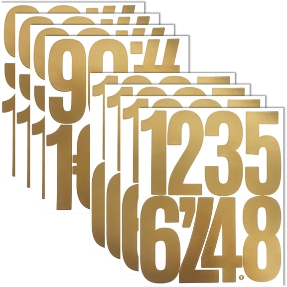 8 Sheets Large 5 Inch Gold Number Stickers 0-9 Numbers,Self Adhesive Alphabet Number Sticker,for Mailbox,Bins, House Nummber(8 Sheets Gold)