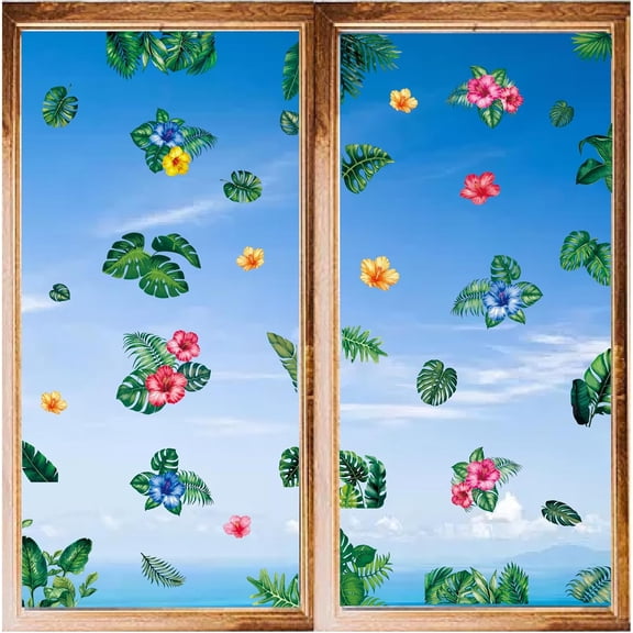 8 Sheets Leaf Wall Stickers Flower Stickers Turtle Leaf Window Stickers Green PVC Waterproof Self Adhesive Wall Decals Removable for DIY Window Decor Clings Stairway Housewarming Gift