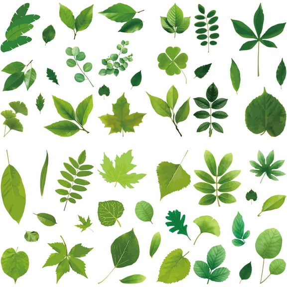 8 Sheets Leaf Wall Stickers Green Plant Window Clings Waterproof Self Adhesive Vinyl Wall Decals Peel and Stick for Bedroom Living Room Window Stairway Showcase Home Decorations Mixed Color DIY