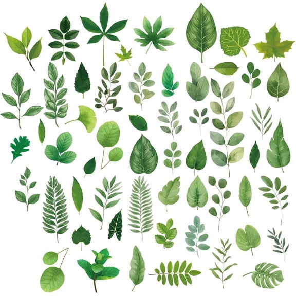 8 Sheets Leaf Wall Stickers Tropical Plant Stickers Green Window PVC Waterproof Self Adhesive Wall Decals Removable for Window Decor Clings