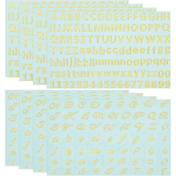 8 Sheets Mini Metal Alphabet Number Stickers - Self Adhesive Golden Letter Stickers